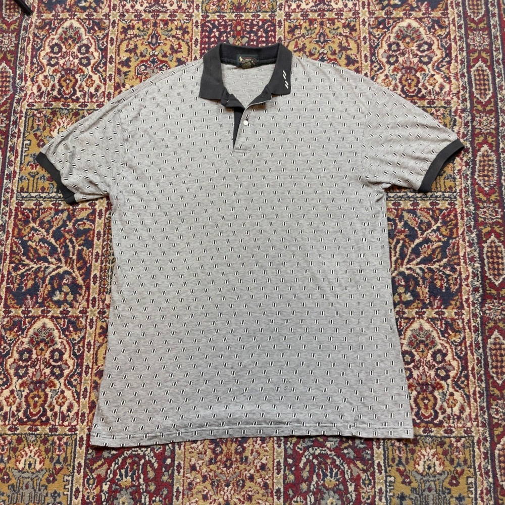 BERT PULITZER Mens XL Gray Geometric Print 100 Cotton Polo Shirt‎ Made in USA